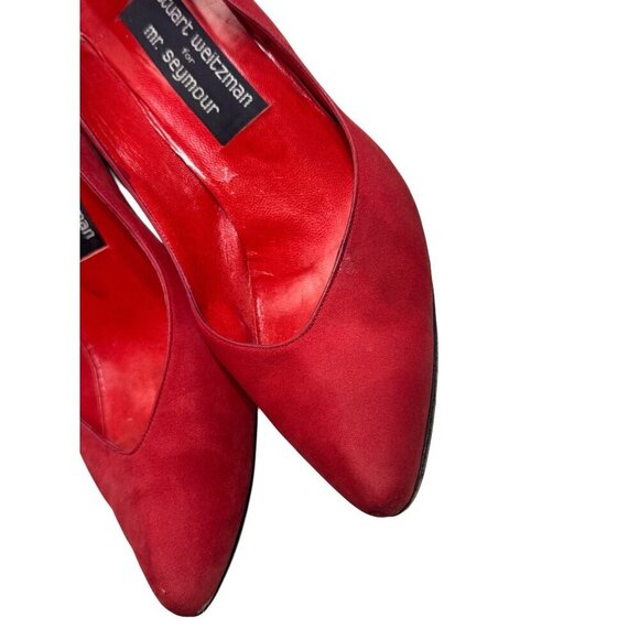 Stuart Weitzman Mr Seymour Red Suede & Black Leather Heels Pointed Toe- LT3286 - Picture 2 of 5